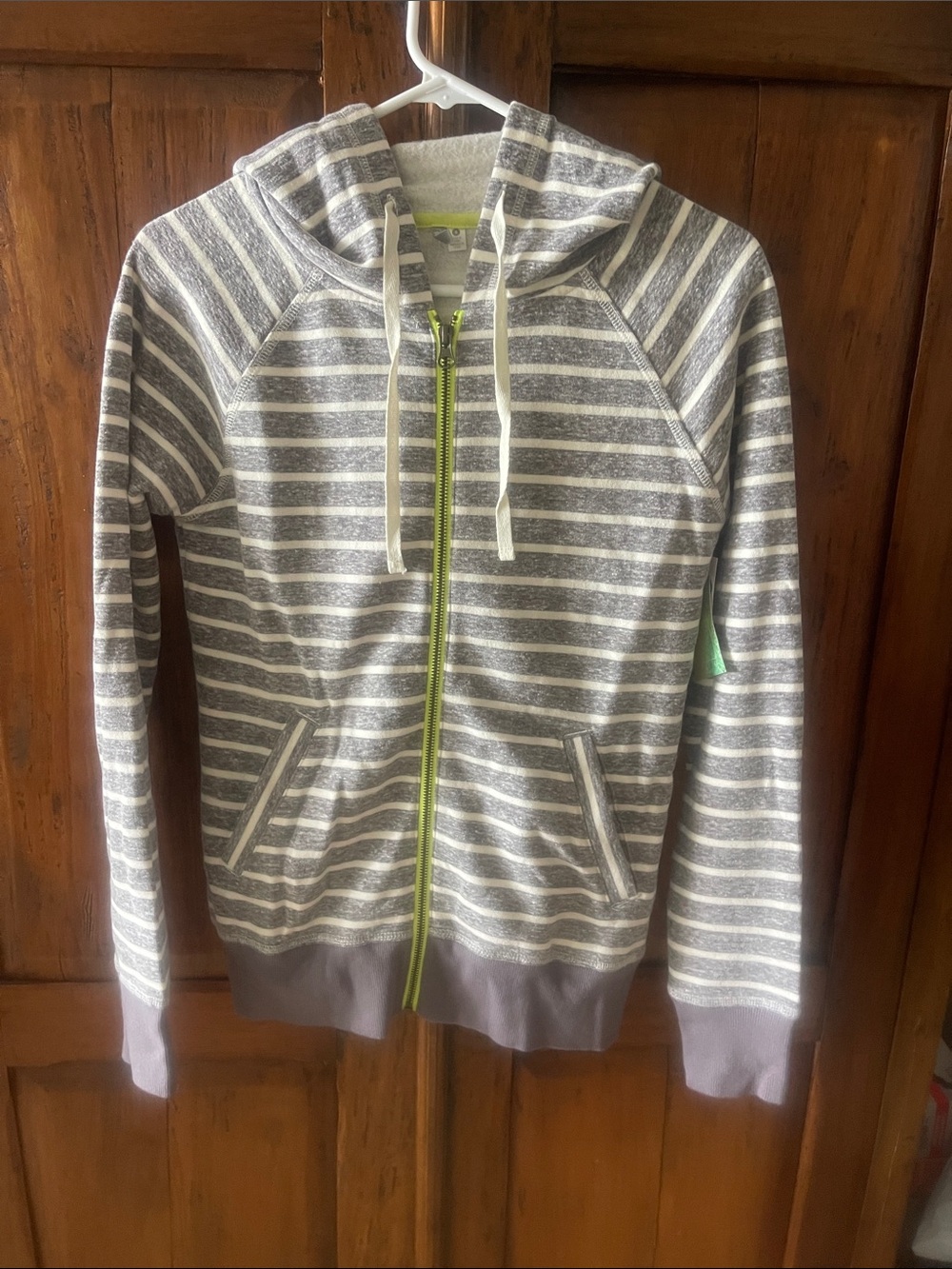 Rip Curl Gray & White Striped Hoodie with Lime Zipper